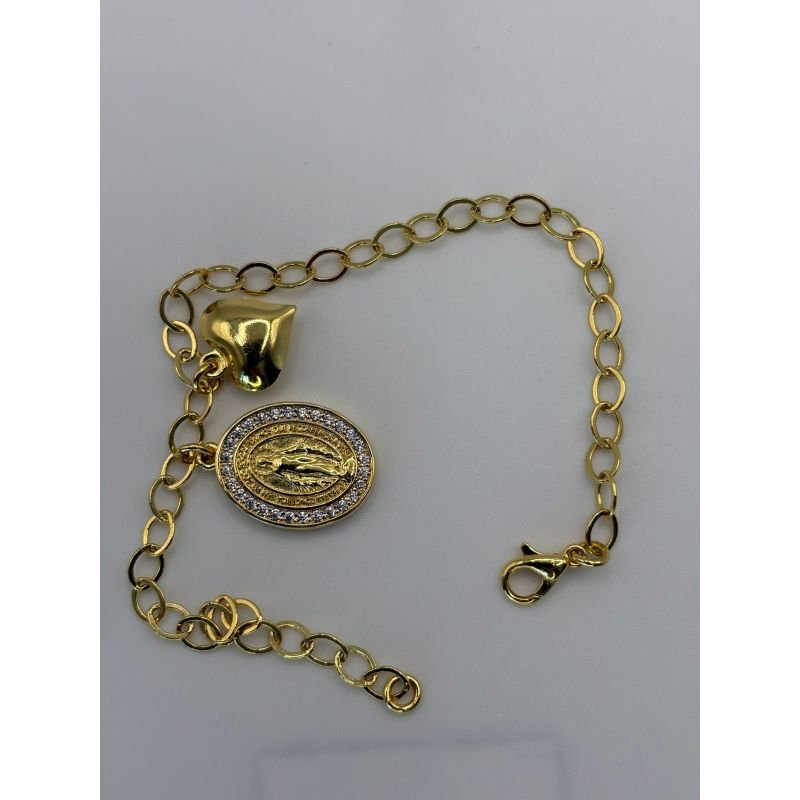 PULSEIRA NSA DAS GRAÇAS E CORAÇÃO -BANHO OURO 18K