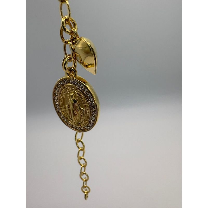 PULSEIRA NSA DAS GRAÇAS E CORAÇÃO -BANHO OURO 18K